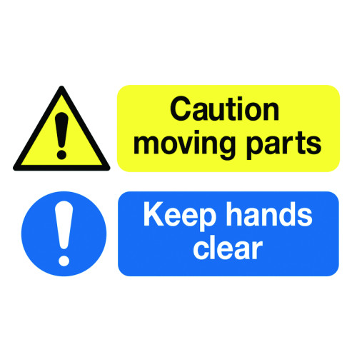 58X90MM CAUTION MOVING PARTS KEEP HANDS CLEAR - PK OF 6