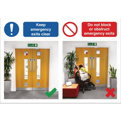 420 X 594MM KEEP EMERGENCY EXITS CLEAR / DO NOT BLOCK OR OBSTRUCT EMERGENCY EXITS - RIGID