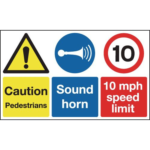 300X500MM CAUTION PEDESTRIANS SOUND HORN 10MPH SPEED LIMIT- RIGID