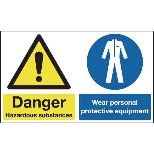 150X300MM DANGER HAZARDOUS SUBSTANCES WEAR PERSONAL PROTECTIVE EQUIPMENT - RIGID