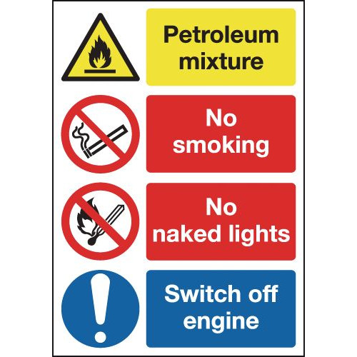 PETROLEUM MIXTURE NO SMOKING NO NAKED LIGHTS SWITCH OFF ENGINE