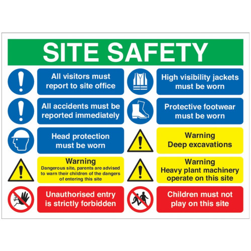 SITE SAFETY ALL VISITORS MUST REPORT TO SITE OFFICE SITE SAFETY BOARD