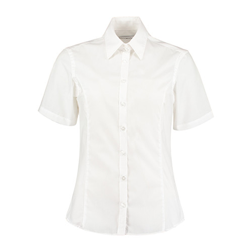 KUSTOM KIT KK742F LADIES S/S FITTED BLOUSE - BLACK - 10