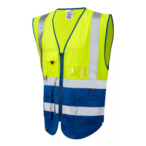 LEO HI-VIS TWO-TONE MULTIPOCKET WAISTCOAT - YELLOW/ROYAL - 2XL