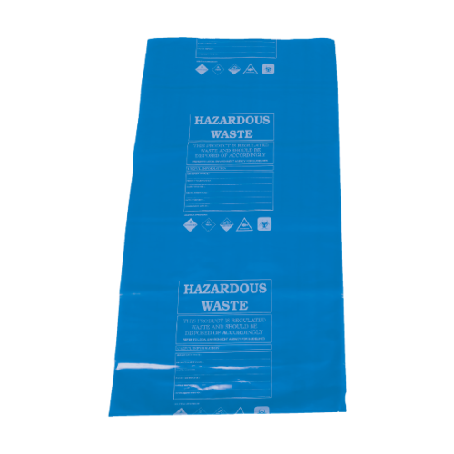 BLUE HAZARDOUS WASTE DISPOSLE BAGS & TIES (PK/50)