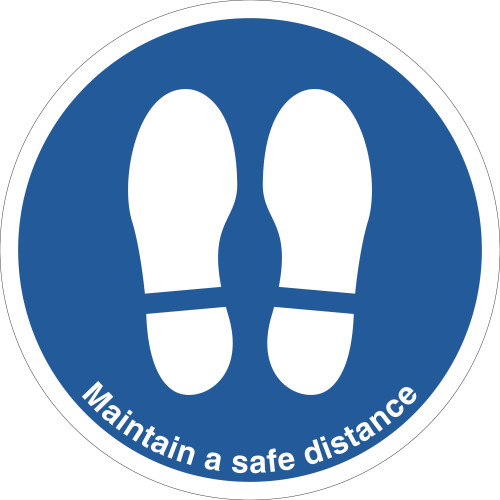 280MM DIA MAINTAIN SAFE DISTANCE FEET BLUE ANTI-SLIP FLOOR SIGN