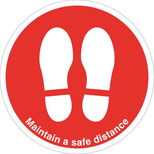 280MM DIA MAINTAIN SAFE DISTANCE FEET RED ANTI-SLIP FLOOR SIGN