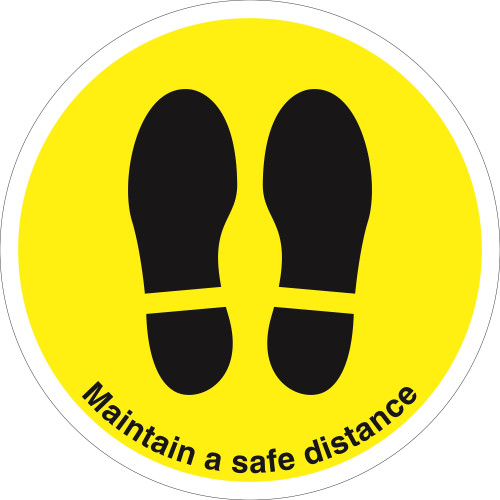 280MM DIA MAINTAIN SAFE DISTANCE FEET YELLOW ANTI-SLIP FLOOR SIGN