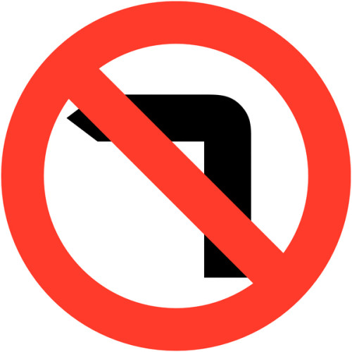 600MM NO LEFT TURN CLASS 1 REFLECTIVE TRAFFIC SIGN (POST)