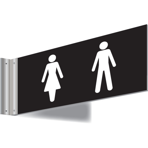 150X300MM WASHROOM SIGN - T BAR - WHITE TEXT ON BLACK BACKGROUND
