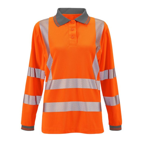 LADIES HI VIS BIRDS EYE L/S POLO-ORANGE-14