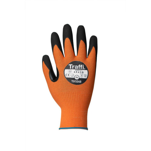 TRAFFI MICRODEX NITRILE LXT CUT LEVEL B SAFETY GLOVE-ORANGE - 10
