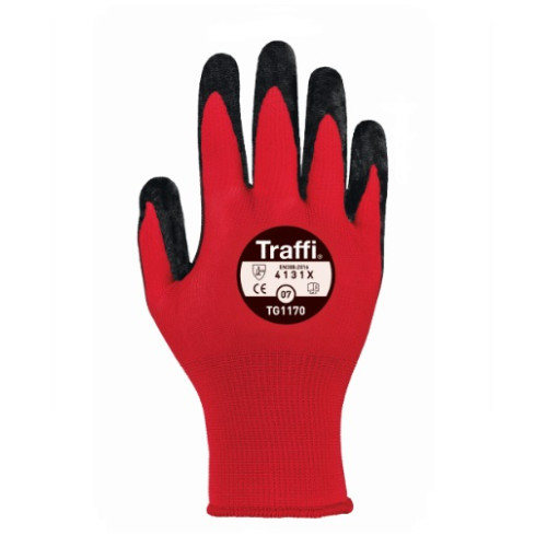 TRAFFI TG1170 X-DURA FLAT NITRILE CUT LEVEL 1 SAFETY GLOVE-RED-2XL/11