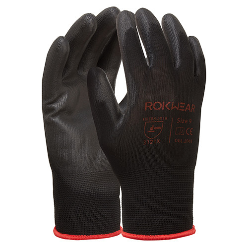 ROKWEAR PU COATED CUT LEVEL 1 GLOVE - BLACK - L/9