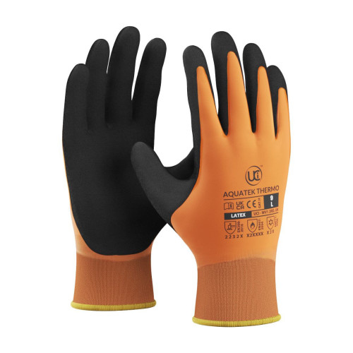 AQUATEK THERMO CUT LEVEL 2 DUAL COATED LATEX GLOVE-ORANGE-L/9