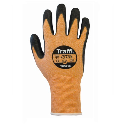 TRAFFI TG3210 X-DURA METRIC PU CUT LEVEL B SAFETY GLOVE-ORANGE-XL/10