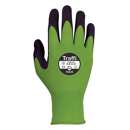 TRAFFI TG535 X-DURA NITRILE FOAM CUT LEVEL C SAFETY GLOVE - GREEN (SINGLE PAIR)