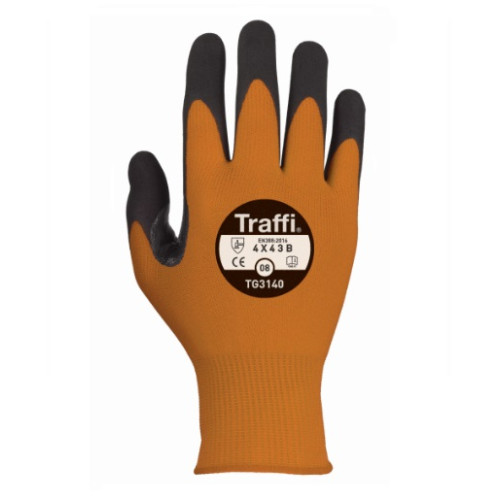 TRAFFI TG3140 MICRODEX ULTRA NITRILE CUT LEVEL B SAFETY GLOVE-ORANGE-XL/10
