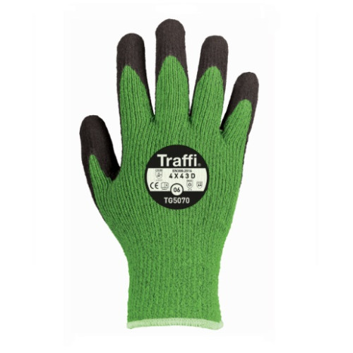 TRAFFI TG5070 X-DURA THERMAL LATEX CUT LEVEL D SAFETY GLOVE-GREEN-XL/10