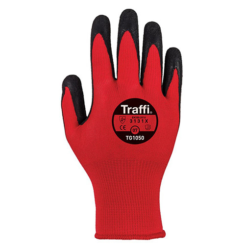 TRAFFI TG1050 X-DURA LATEX CUT LEVEL 1 SAFETY GLOVE-RED-L/9