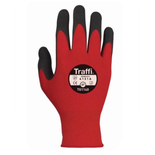 TRAFFI MICRODEX ULTRA NITRILE CUT LEVEL A SAFETY GLOVE-RED - L/9