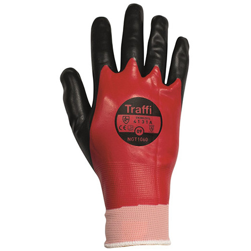 TRAFFI TG1060 WATERPROOF NITRILE CUT LEVEL A SAFETY GLOVE - RED - L/9 (SINGLE PAIR)