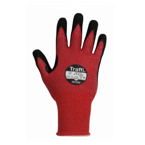 TRAFFI MICRODEX LXT NITRILE CUT LEVEL A SAFETY GLOVE-RED-L/9
