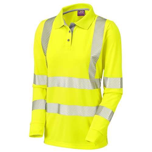 LEO POLLYFIELD CLASS 2 COOLVIZ WOMENS SLEEVED POLO SHIRT-YELLOW-5XL