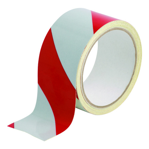 PVC SELF ADHESIVE HAZARD TAPE RED/WHITE 50MM x 33M