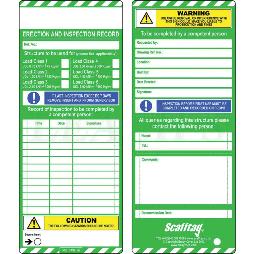 SCAFFTAG CARDS (X10)