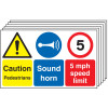 CAUTION PEDESTRIANS SOUND HORN 5MPH SPEED LIMIT (PK/6)