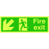 150X450MM FIRE EXIT RUNNING MAN ARROW DOWN LEFT - NITE GLO SELF ADHESIVE