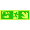 150X450MM FIRE EXIT RUNNING MAN ARROW DOWN RIGHT - NITE GLO RIGID