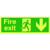 150X450MM FIRE EXIT RUNNING MAN ARROW DOWN - XTRA GLO RIGID