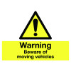 WARNING BEWARE OF MOVING VEHICLES - STANCHION SIGN