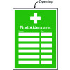 FIRST AIDERS ARE (NAME & TELEPHONE NO) INSERT SIGN