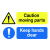 58X90MM CAUTION MOVING PARTS KEEP HANDS CLEAR - PK OF 6
