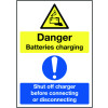 DANGER BATTERIES CHARGING SHUT OFF CHARGER BEFORE CONNECTING OR DISCONNECTING