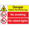 DANGER HIGHLY FLAMMABLE NO SMOKING NO NAKED LIGHTS - STANCHION SIGN