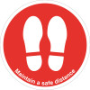 280MM DIA MAINTAIN SAFE DISTANCE FEET RED ANTI-SLIP FLOOR SIGN