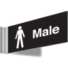 150X300MM MALE DOUBLE-SIDED WASHROOM SIGN - T BAR - WHITE TEXT ON BLACK BACKGROUND