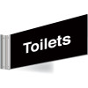 150X300MM TOILETS DOUBLE-SIDED WASHROOM SIGN - T BAR - WHITE TEXT ON BLACK BACKGROUND