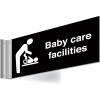 150X300MM BABY CARE FACILITIES DOUBLE-SIDED WASHROOM SIGN - T BAR - WHITE TEXT ON BLACK BACKGROUND