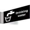 150X300MM DRINKING WATER DOUBLE-SIDED WASHROOM SIGN - T BAR - WHITE TEXT ON BLACK BACKGROUND